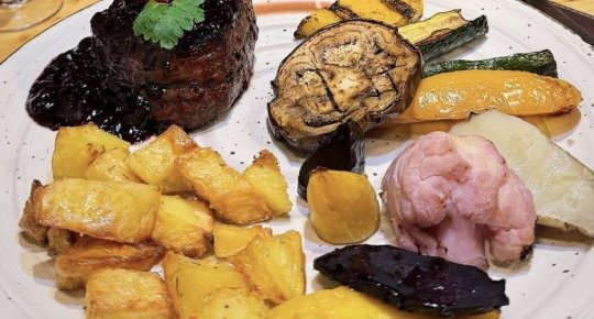 FILETTO ALLA GRIGLIA ACCOMPAGNATO DA ESTRATTO AL PRMITIVO E FRUTTI DI BOSCO